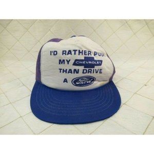 Vintage Snapback Trucker Hat  Cap Rather Push My Chevrolet Than Drive a Ford